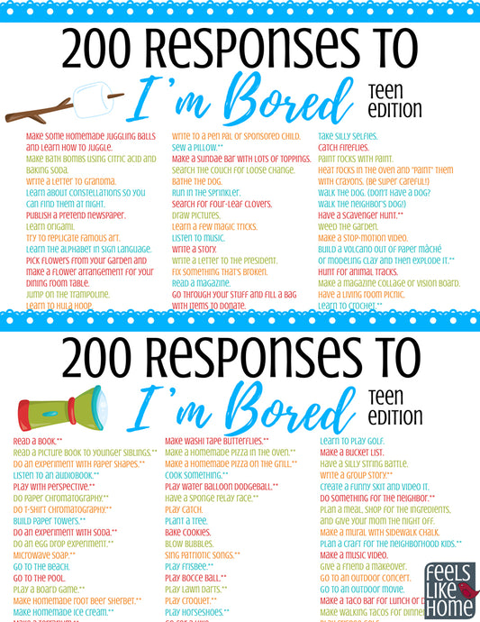 The Ultimate List of Things for Tweens & Teens to Do When They’re Bored – Printable of 200+ Ideas