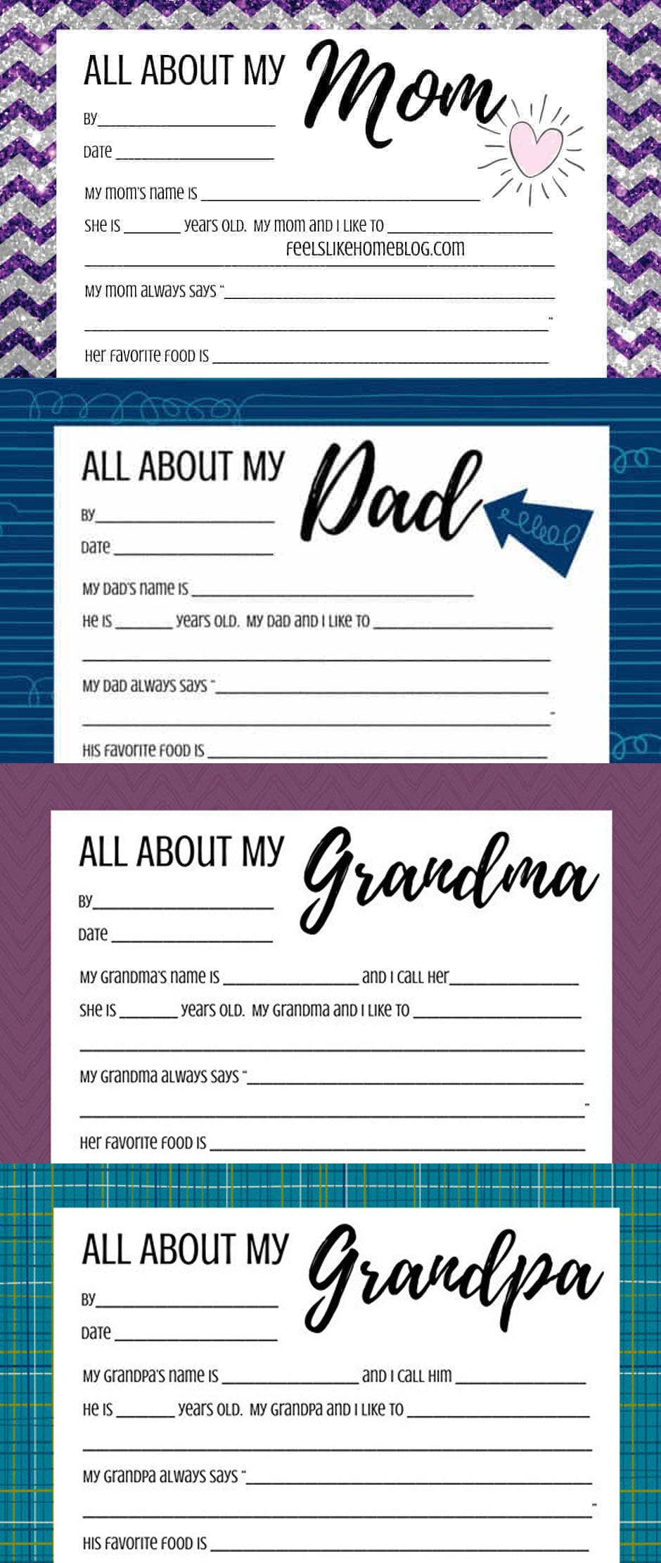 All About My Mom/Dad/Grandma/Grandpa - One Page Mother's Day & Father's Day Interviews for Kids