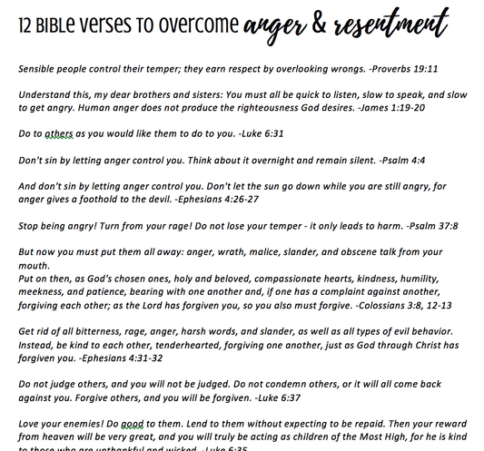 12 Bible Verses on Anger & Resentment Printable