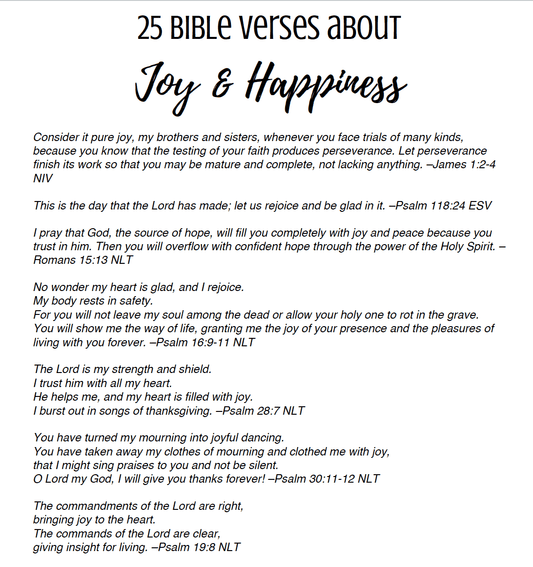 25 Bible Verses on Joy & Happiness Printable