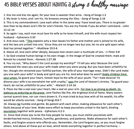 45 Bible Verses on Having a Strong & Healthy Marriage Printable