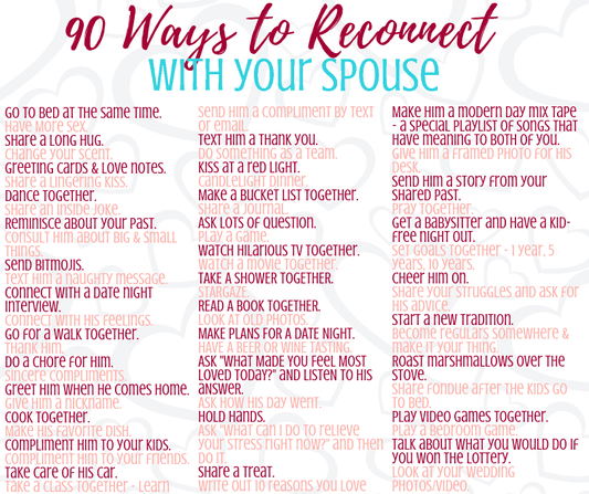90 Ways to Reconnect with Your Spouse