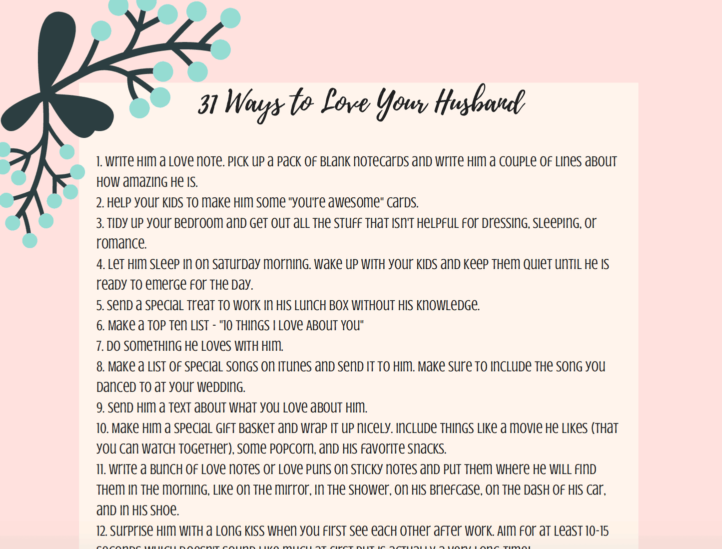 31 Ways to Love Your Husband Printable