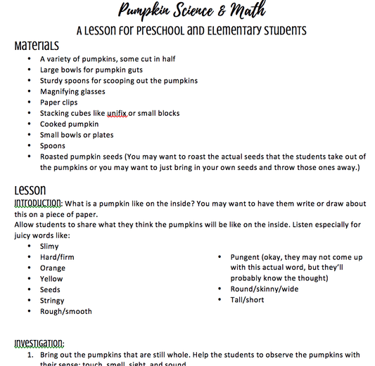 Pumpkin Science Lesson Plan for Preschool, Kindergarten, and Elementary Teachers