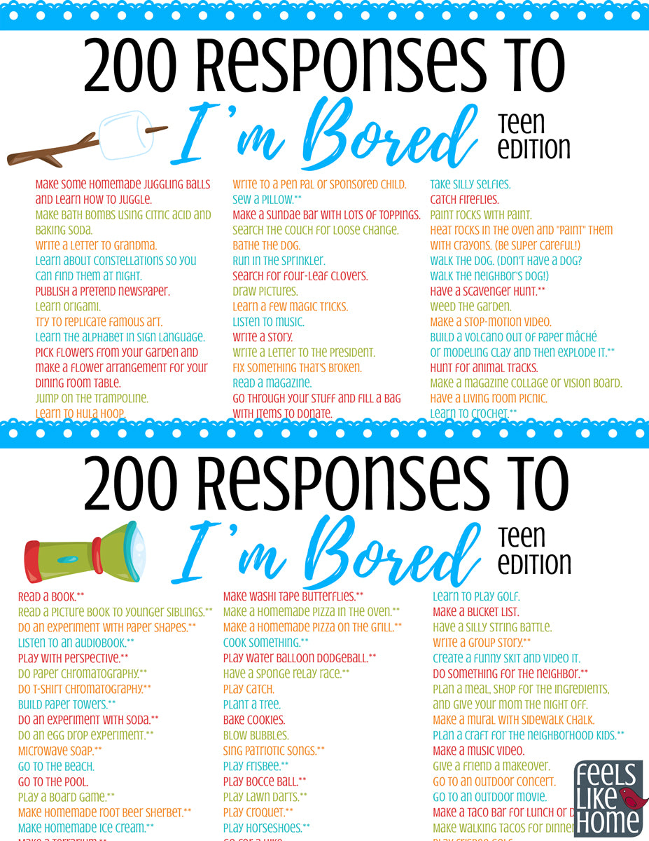 The Ultimate List of Things for Tweens & Teens to Do When They’re Bored – Printable of 200+ Ideas