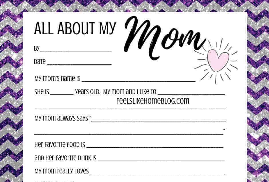 All About My Mom - One Page Mother's Day Interview for Kids
