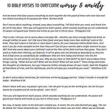 10 Bible Verses to Overcome Worry & Anxiety Printable