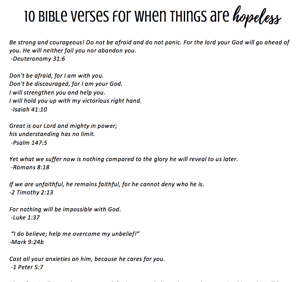 10 Bible Verses for When Things are Hopeless Printable
