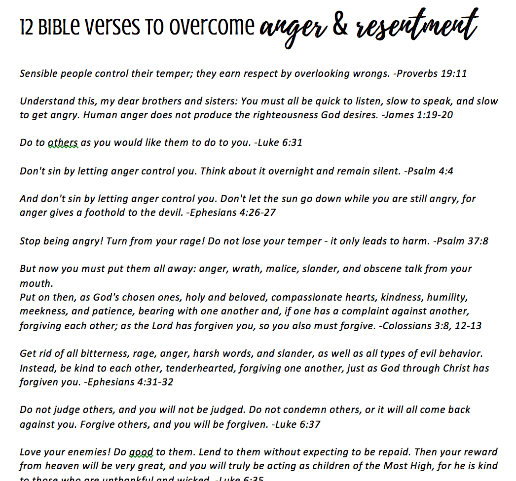 12 Bible Verses on Anger & Resentment Printable