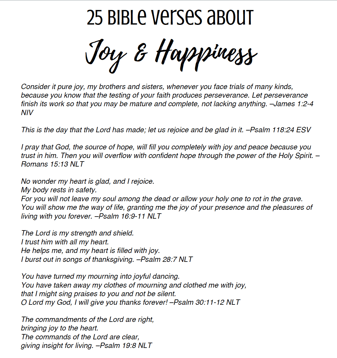 25 Bible Verses on Joy & Happiness Printable