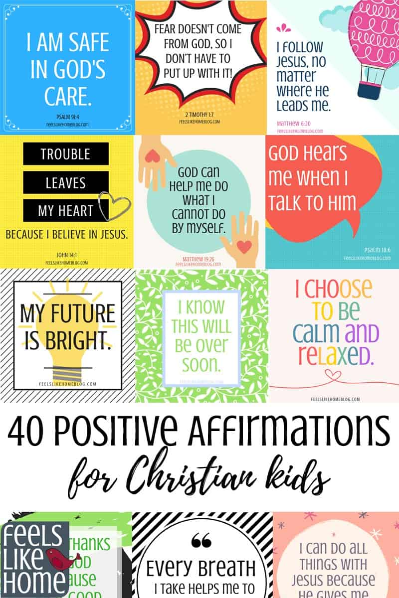 40 positive affirmations for Christian kids - You will find tons of encouragement and inspiration for anxiety and anxious, worried thoughts in these 40 printable positive affirmations cards for Christian kids. Calm, peaceful thoughts for kids with anxiety, these inspiring words will expose the truths of God's word in a meaningful, repeatable way.