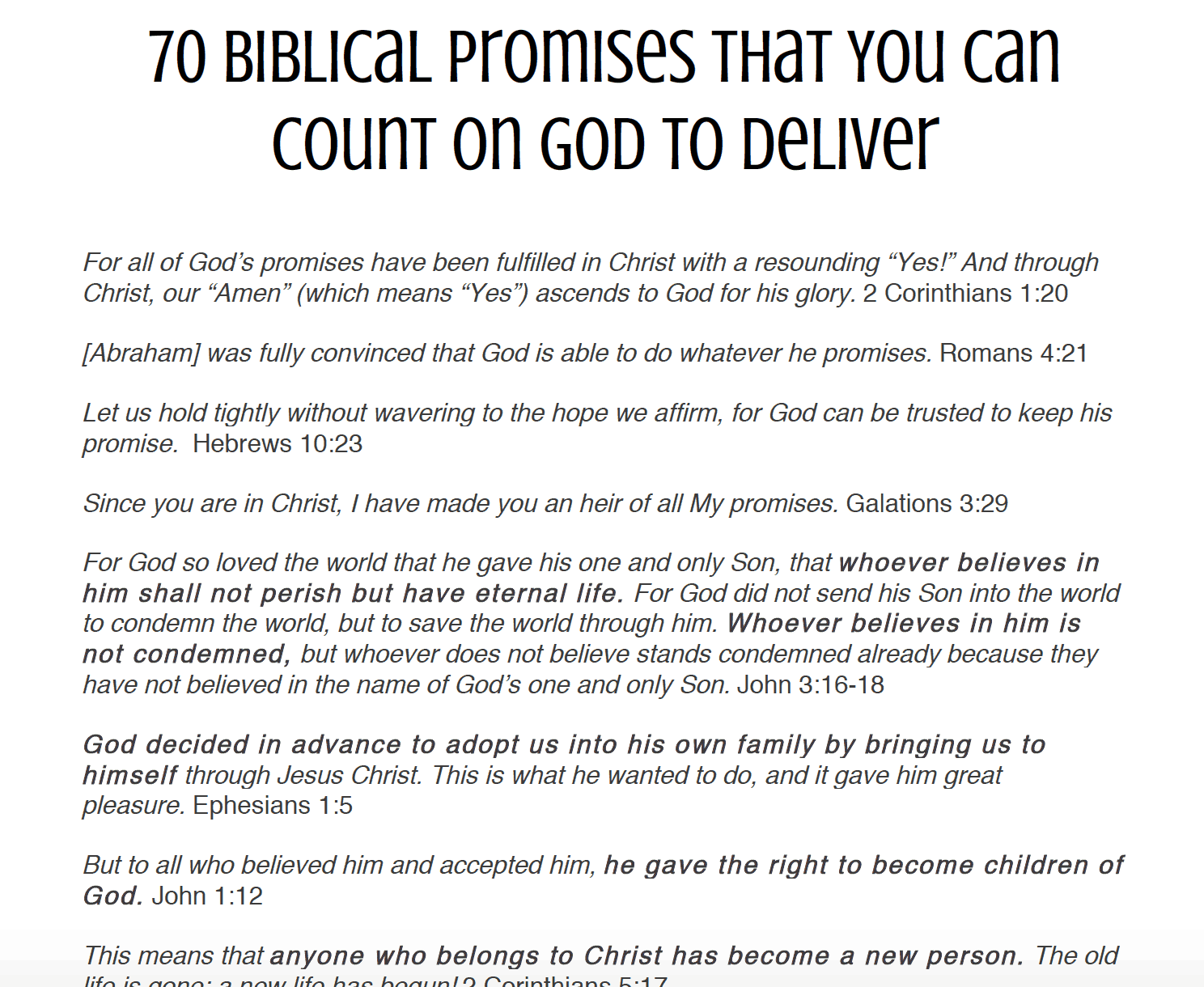70 Biblical Promises That You Can Count on God to Deliver Printable