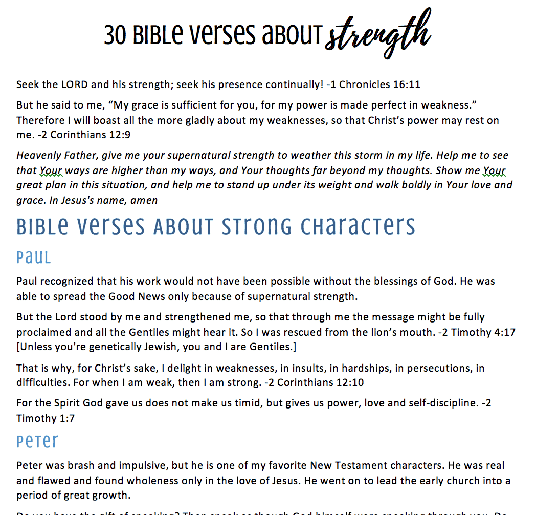 30 Bible Verses on Strength Printable