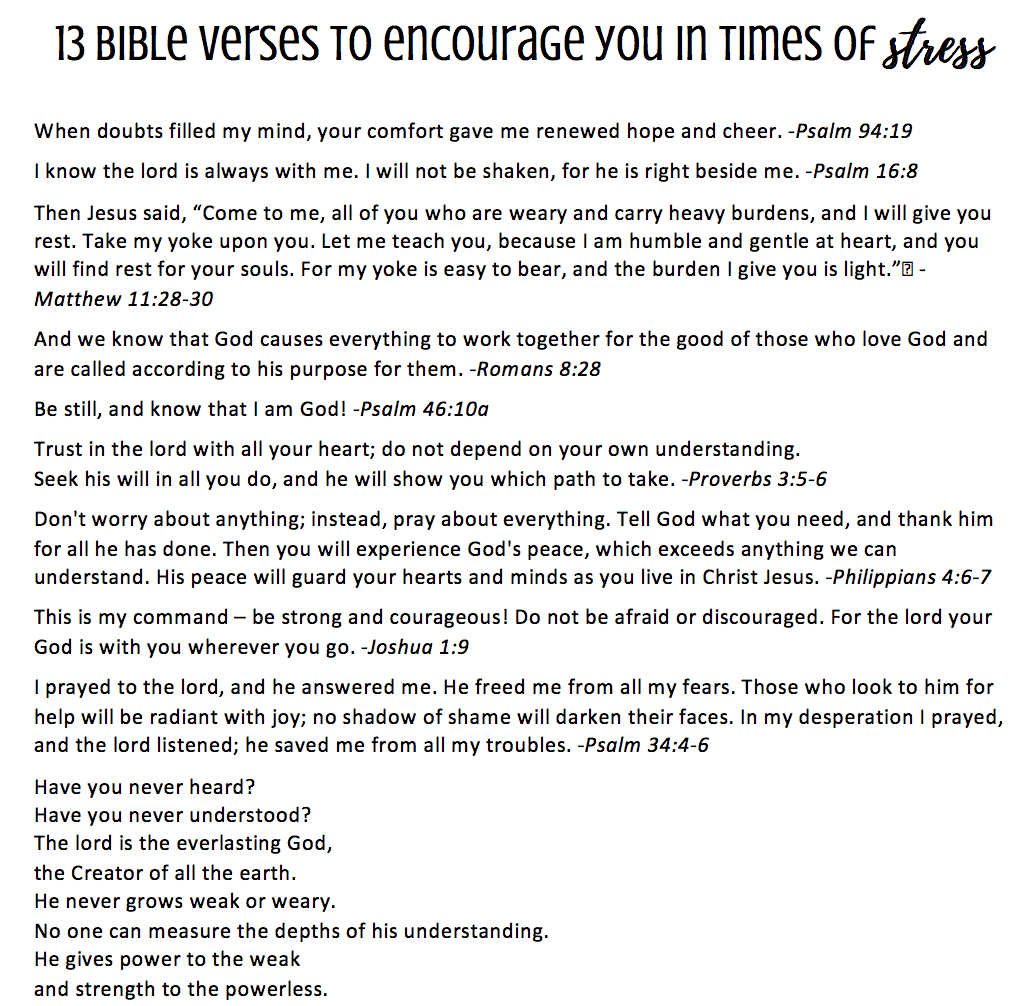 13 Bible Verses to Encourage You in Times of Stress Printable
