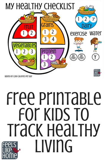 Printable for Kids to Track Healthy Living - 1200 Calories Per Day