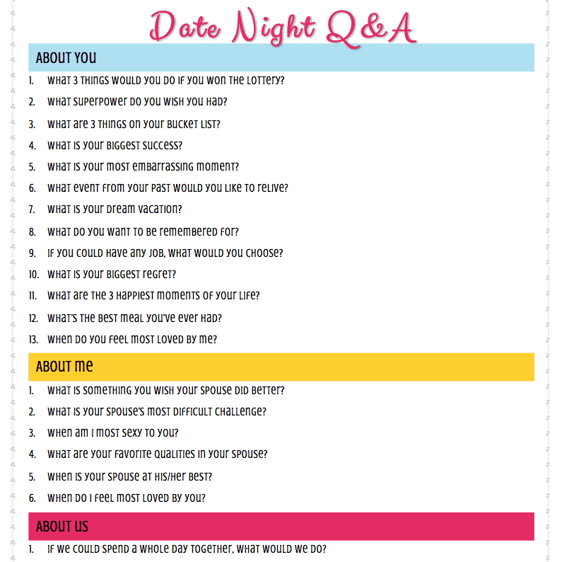 Date Night Questions - Conversation Starters for Married Couples