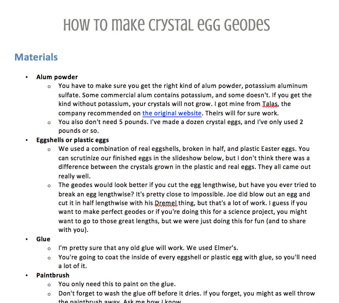 How to Grow Crystal Egg Geodes - Printable Experiment Materials & Instructions
