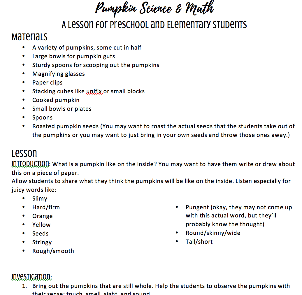 Pumpkin Science Lesson Plan for Preschool, Kindergarten, and Elementary Teachers