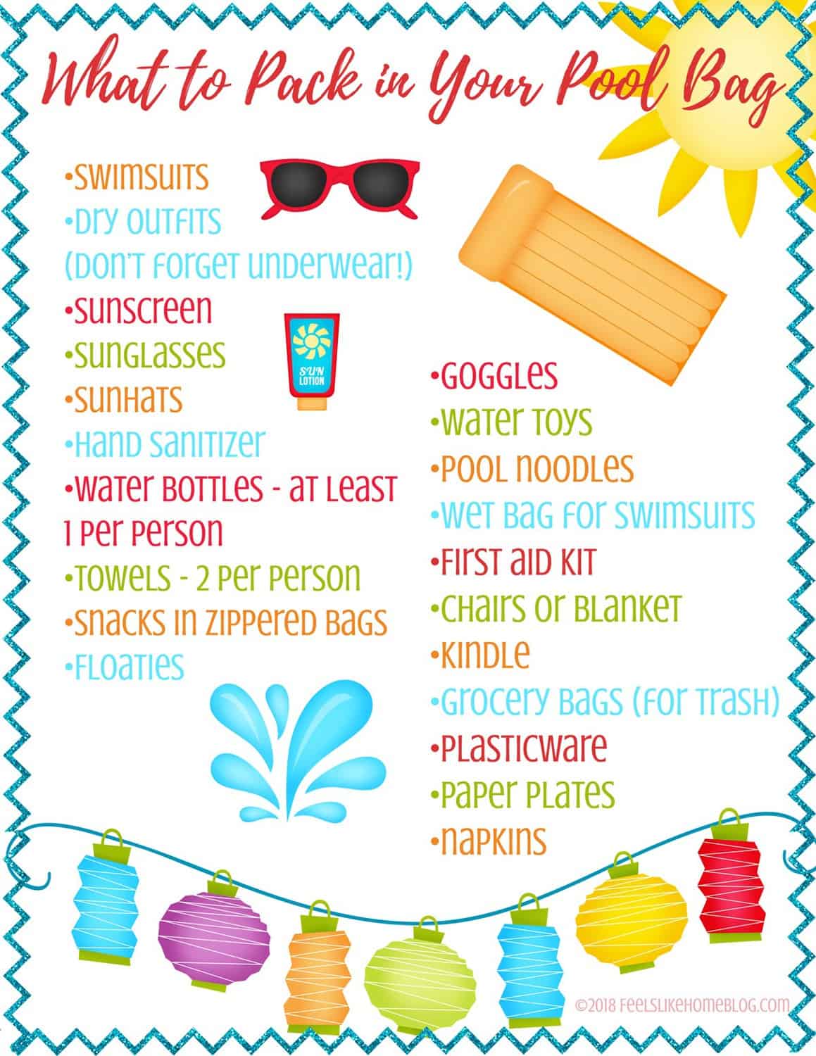 What to Pack in Your Pool Bag - Printable Checklist
