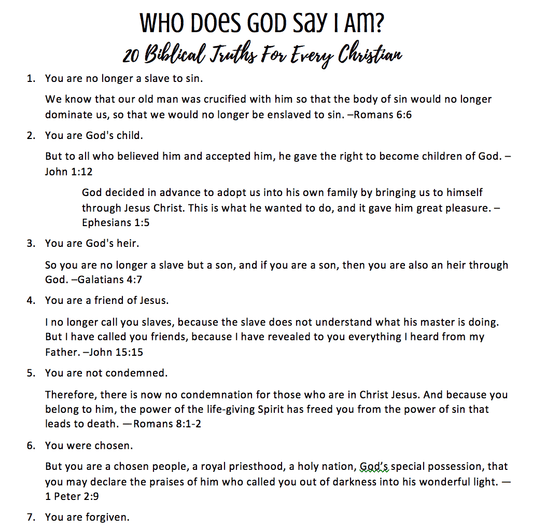 Who Does God Say I Am? 20 Biblical Truths For Every Christian Printable